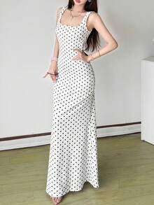 Top Dazzle Damen Ärmelloses Polka Dot Langes Cami Kleid, Elegante Träger und Rückenfreies Design für einen sexy Party Look - Weiss - Übersicht 5