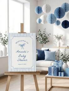 Custom Milestone Growth Canvas - Personalized Blue Stripe Bow Kids Name Sign, Watercolor Coquette Nursery Wall Art New Baby Birthday Keepsake Gift. - Multicolor - View 8