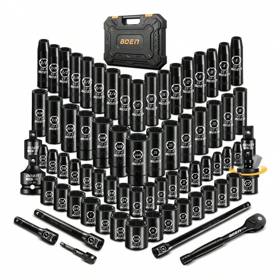 72 Pzas Juego De Dados De Impacto De 1/2 PuLG Con Matraca - negro - Ver 1