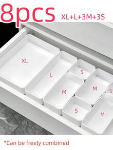 1/4/6/8/9/11pcs Desktop Makeup Storage Box, Combination Transparent Plastic Drawer Organizer Set, Transparent Vanity Storage Box, Exquisite Storage Box, Desktop Drawer Divider Organizer And Storage Bin, Suitable For Kitchen, Bedroom, Bathroom, Office Cosmetics, Jewelry, Small Tools, Party Desktop Drawer Decoration - White - View 17
