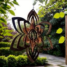 1pc Rustic Thanksgiving Natural Rusty Metal Spiral Wind Vane, Metal Floral Garden Decor Gift, Christmas Gift, 30.02cm X 30.02cm, For Balcony/Window Decoration, Balcony And Patio Garden/Indoor/Outdoor Decoration - A - View 8