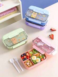 1/2/3pcs Cute Animal Print Bento Box, Sealed Portable Lunch Box With Fork & Spoon, Reusable, Microwave , Meal Prep Container, Suitable For Home, School, Office, Travel, Back To School Season And Outdoor Picnic - Multicolor - View 5