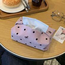 Polka Dot Bow Tissue Box (1pc) - A Multifunctional Foldable Tissue Box Designed To Make Desktop Organization Easy. It Is A Practical Home Accessory And An Ideal Gift For Friends And Family On Christmas And Other Holidays. - Multicolor - View 7