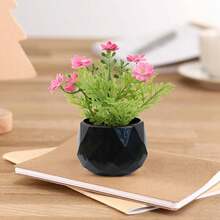 Black Rhombus Flower Pot Artificial Plant With Colorful Flowers, 3 Styles, Compact And Delicate, Maintenance-Free, Suitable For Decorating Kitchen, Office, Windowsill, Bedroom And More - Black - View 14