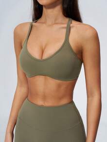 NcmRyu Women's One Set Solid Color Halter Tie U-Neck Backless Cropped Tank Top High Waist Ankle Pants Sports Set - Green - View 5