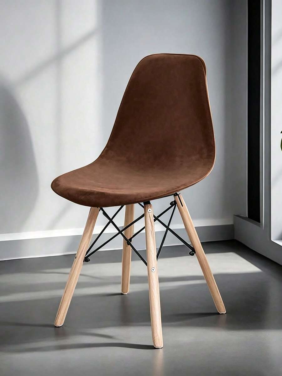 1pc/2pcs Solid Color Velvet Chair Cover, Elastic Slipcover, Nordic Style Vanity Stool, Wear-Resistant, Scratch-Resistant, Home Decor, Solid Color, Backrest Cover, Seat Cushion Cover, Suitable For Hotel, Home, Restaurant - Dark Brown - View 1