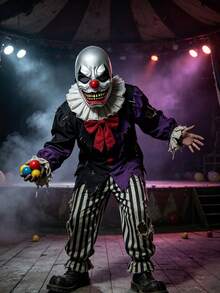 1pc/Set Holiday Party Performance Funny Clown Mask Prank Face Prop Cosplay Head Cover Evil Clown Mask Decoration Gag Prop Halloween Accessory - Multicolor - View 10