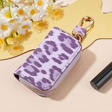 Personalized Multicolor Leopard Print Zipper Key Case Car Key Pouch Unisex Car Key Storage Bag Creative Leopard Print Leather Pendant Keychain - A - View 17