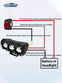 2pcs Motorcycle LED Spotlight Conversion Headlight Dual Color High/Low Beam Car Work Light Triple Lens Bright Yellow & White LED Spotlight - 黑色 - 查看 10