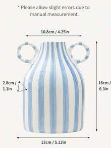 Striped Ceramic Vase With Dual Handles, Minimalist Nordic Style Home Decor Vase, Suitable For Living Room, Bedroom, Tabletop Centerpiece Decoration - Vase - View 7