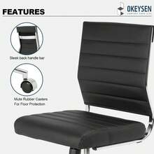 Armless Office Desk Chair, Mid Back Leather Conference Room Chairs Without Armrests, Modern Office Chair Ribbed. Variant 1 - Black - View 4