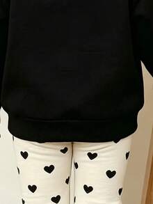 女嬰卡通印花圓領長袖上衣與修身長褲套裝 - 黑色 - 查看 6