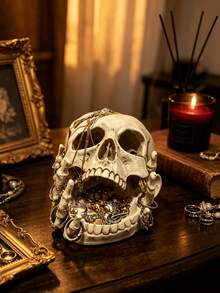 1pc Gothic Distressed Skull Jewelry Display Stand, Multi-Functional Vintage Resin Ring & Earring Storage Tray, Suitable For Vanity, Jewelry Store Display, Halloween Party Decor, Tattoo Studio & Boutique Display - 1PC - View 8