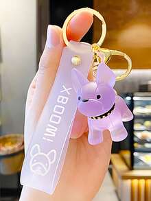 1pc Crystal French Bulldog Keychain Transparent Cute Cartoon Puppy Car Key Chain Couple Backpack Pendant - Mauve Purple - View 4