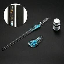 Aimall Glass Dip Pen Set Crystal Flower Calligraphy Fountain Writing Dipping Pen Gift Pack Ink Signature - Glass Dip Pen Set Crystal Flow - View 10