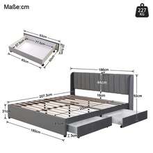 Bed Frame Velvet 180x200 Cm With Drawers, Black - 灰色 - 查看 7