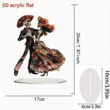 2D Flat Vintage Floral Dancing Skeleton Couple Desktop Decor, Day Of The Dead, Christmas, Holiday Atmosphere Desktop Ornament - A - View 4