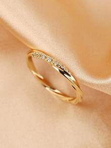 1 Gold Fried Dough Twists Zirconia Ring - Gold - View 6