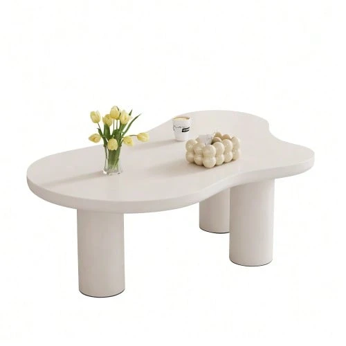 (Previous Sku:N625P256509510W) Irregular Cloud-Shaped Coffee Table, 107cm Long, 66cm Wide, 40.5cm High, MDF Tabletop And PVC Legs, With Felt Pad - White - View 1
