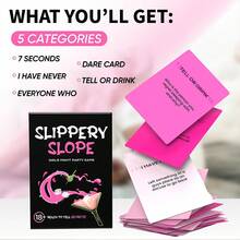 لعبة بطاقات حفلات SLIPPERRY SLOPE للنساء، تتميز بتحديات ممتعة ومطالبات مضحكة، مثالية لحفلة العزوبية وليلة الفتيات وحفلة البيجاما وليلة السيدات، ترفيه جماعي رائع، هدية لها - الأسود - مشاهدة 5