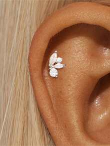 1pc Tiny CZ Flat Back Stud Earrings, Unisex, Hypoallergenic 925 Sterling Silver, Suitable For Sensitive Ears, Cartilage Piercing Jewelry - Silver - View 9