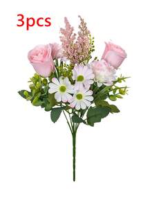 1/3 piezas Ramo de rosas de seda artificial, margaritas, flores de diente de león en paquete a granel, adecuado para boda, hogar, decoración de fiesta y centro de mesa - Rosa - Ver 7