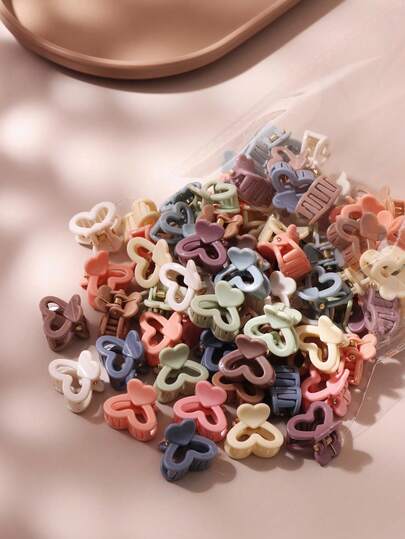 10/30/50pcs Morandi Dual Heart Mini Claw Clips, Niche Minimalist Bangs & Loose Hair Clips, Side Hair Clips, Cute Elegant Princess Hair Accessories