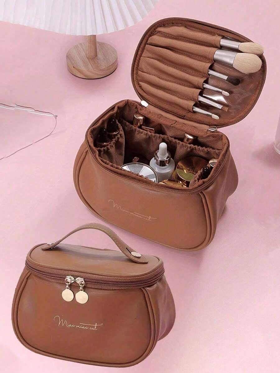 1pc Large Capacity Waterproof Makeup Bag, Women's Handbag, Multifunctional Travel Organizer Bag, PU Double Layer Makeup Bag, Suitable For Cosmetics, Skincare Products, Toiletries, Personal Care Items, Women's Gift, Holiday Gift.,Bedroom Room Decor,Back To School