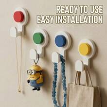 KOEMO 4 Hooks, Vacuum Suction Cup Hooks, Strong Traceless Hooks, No‑Drilling Design, Reusable And Detachable, Stable Load‑Bearing And Not Easy To Fall Off. Multifunctional Storage And Decorative Hooks, Suitable For Smooth Walls In Bathrooms And Bedrooms. - Yellow/Green/Red/Blue (4 Color Hooks) + Air Pump *1 - View 5