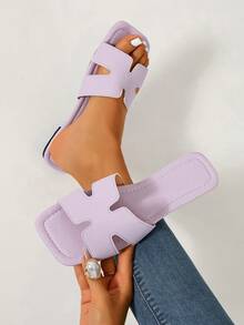 Ximi Ruo Spring/Summer New Women's Fashion Casual Slide Sandals, Comfortable Flat Low-Heel Round Toe Minimalist Outdoor Beach Slippers, Versatile Decorative Flat Bottom Summer Sandals For Women - Purple - View 2