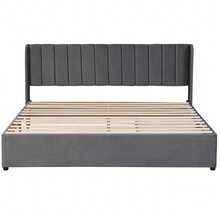 Bed Frame Velvet 180x200 Cm With Drawers, Black - 灰色 - 查看 8