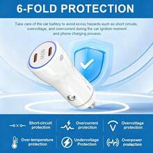 60W Dual Port USB C Car Charger For IPhone 17 16 15, With USB C Data Cable, Type C Car Adapter, Compatible With IPhone 17 16 15 Pro/Pro Max, Android/Tablet/Series - White - Car Charger - View 4