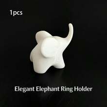 Kotak Penyimpanan Cincin Gajah, Dicetak 3D dari Bahan PETG, Organizer Anting, Stand Pajangan Cincin Pernikahan, Patung Mini, Dekorasi Meja/Ruang Ruangan. - Putih - View 6