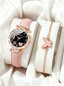 Starry Sky Dial Fashion Quartz Watch + Delicate Butterfly Thin Chain Bracelet 2 Pieces Set, One Set For Daily Commute, Date Outfits, Light Luxury Gentle Style, Suitable For Party, Valentine's Day, Halloween, Christmas Multiple Occasions - Multicolor - View 10