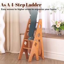 Multipurpose Folding Wooden Library Step Ladder Chair Step High Chair Step Stool - 25B-wIN-uK-4-mISE - View 7