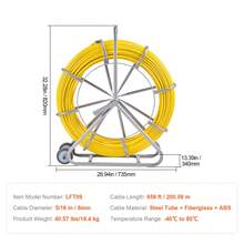 Cinta de Pescado de Fibra de Vidrio de 200,09m Diámetro de 7,94mm Extractor de Cables con Varilla para Pasar Cables, Soporte de Carrete de Acero, 3 Cabezales de Extracción, Herramientas de Pesca - 200,09 m Diámetro de 7,94 mm - Ver 7