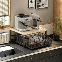 Wire Baskets& Drawer Kitchen Countertop Organizer- Space-Saving Storage System Featuring Sturdy Hardwood For Coffee Maker Shelf Black - Black - View 9