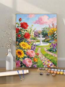 Flower Garden DIY Paint By Numbers Painting Canvas Crafts Adult Home Decoration Rose Sunflower Tulip Fountain Landscape Floral Art 8x12/16x20inch Holiday Gifts Frameless - Sets - View 1