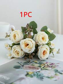 1/3件組人造玫瑰花束，刺繡花球，混色牡丹花，新娘花束，婚禮裝飾，DIY花環材料，生日派對裝飾材料，適用於居家餐廳、客廳、花瓶、戶外花園，秋季裝飾，情人節、新年禮物、畢業禮物 - 白色 - 查看 7