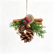 Decorazione natalizia per la casa, atmosfera natalizia essenziale, ornamento sospeso con corna di cervo, campanello, pigna e bacche, pendente decorativo natalizio - Multicolore - Visualizzare 7