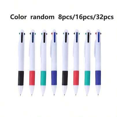 Random 8pcs/16pcs/32pcs Minimalist 4-Color Ballpoint Pens, Clickable Red Blue Black Green Multi-Color Advertising Pens, Highlighting And Marking Pens For Students, Suitable For Back To School Season, Holiday Party Gifts