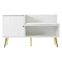 Modern White Shoe Storage Bench With Seat And Backrest - Metal Handles & Legs - Perfect For - 白色 - 查看 11