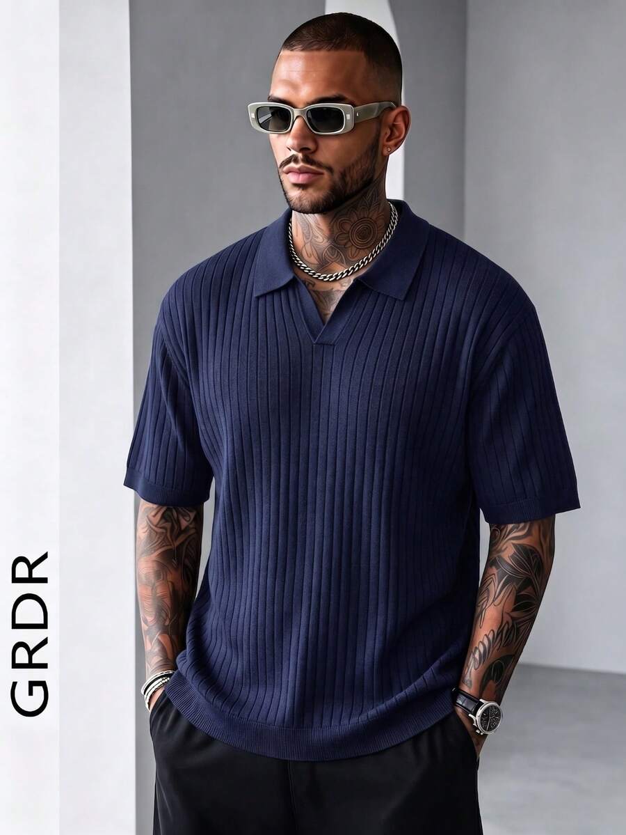 Suéter de punto de manga corta de unicolor para hombres GRDR, de moda para el verano