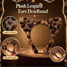 Halloween Animal Costume Accessory Set, Includes Ear Headband And Tail, Leopard Costume Set, Leopard Ear Headband, Leopard Tail, Bowknot, Face Stickers, Suitable For Halloween Role Play - View 5