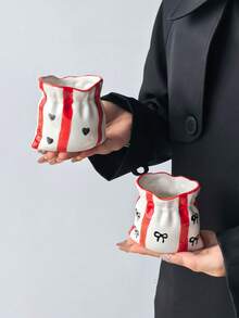 1PC Creative Handmade Fabric Bag Coffee Cup, Ceramic Material, -Style Handmade Artistic Hand-Held Mug, Mug, Cute Bow|Heart Element, Commercial Dessert Cup, Tea Cup, Ideal Choice For Coffee - Fun Birthday And Holiday Gift - Multicolor - View 7