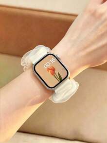 Huastonband 1pc Cream White Braided Elastic Nylon Hair Tie Breathable Comfortable Sports Watch Band For Women, Compatible With Apple Watch 38/40/41/43mm, 42/44/45/46/47/49mm, Suitable Compatible With Apple Watch Ultra/SE/S11/S10/S9/S8/S7/S6/S5/S12, Ideal For Outdoor Sports, Fitness, Young Fashion, White Lace Women's Style, Autumn Beach Accessory, Holiday Gift, Halloween - Milky White - View 6