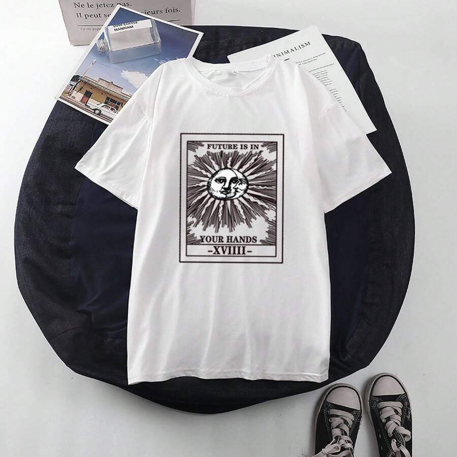 In-Stock Cross-Border2021Spring And Summer New Style Loose Round-Neck Floral Print Short Sleeves T Women's T-Shirts For Dropshipping - 白色4 - 查看 1