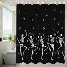 1pc Multi-Size Dancing Skeleton Musical Note Halloween Shower Curtain Bathroom Curtain Decorative Shower Curtain, Bathroom Accessories Home Decor Gift - Includes 12 Hooks - Multicolor - View 5
