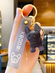 1pc Crystal French Bulldog Keychain Transparent Cute Cartoon Puppy Car Key Chain Couple Backpack Pendant - Black - View 4