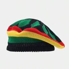 1件裝針織彩虹帽，大膽設計與精湛工藝；葉片圖案貝雷帽，多款可選；情侶款適合日常外出與節日穿搭，特別適合聖誕節 - 彩色 - 查看 4